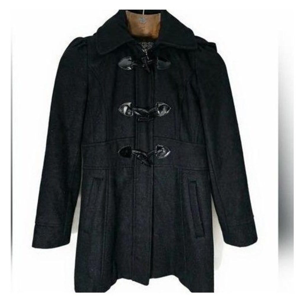 Guess Los Angeles Black Toggle Hooded Coat Vintage Goth Puff Shoulder Small